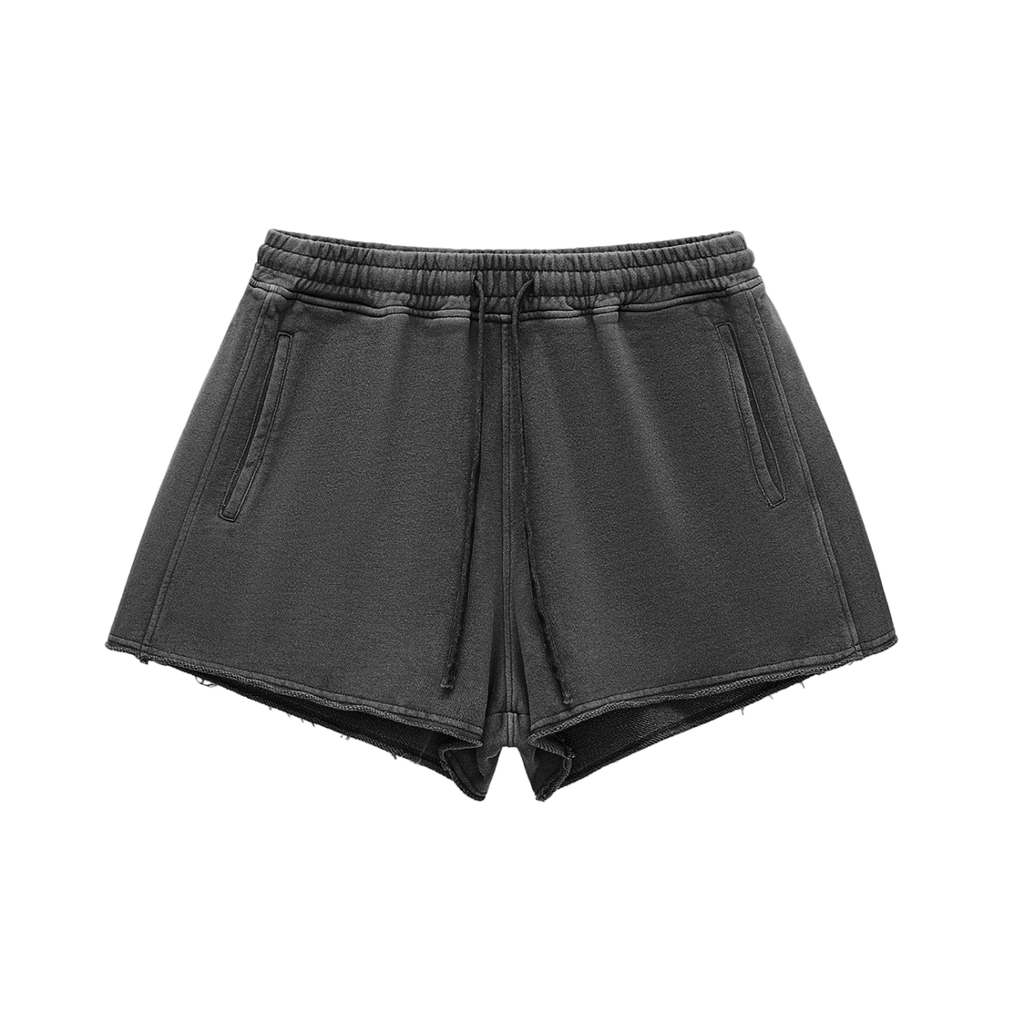 ARVIA Snow Washed Raw Edge Drawstring Shorts