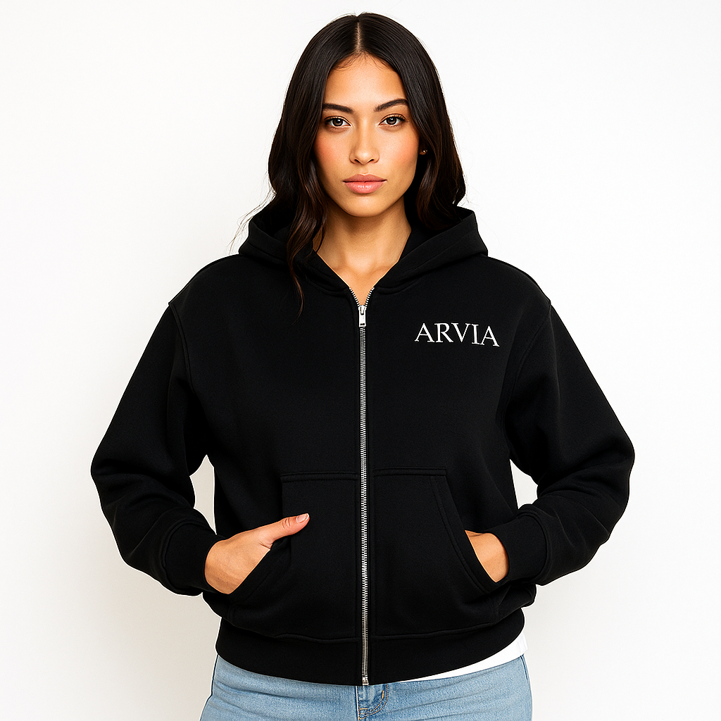 ARVIA Fleeced Full-Zip Boxy Hoodie