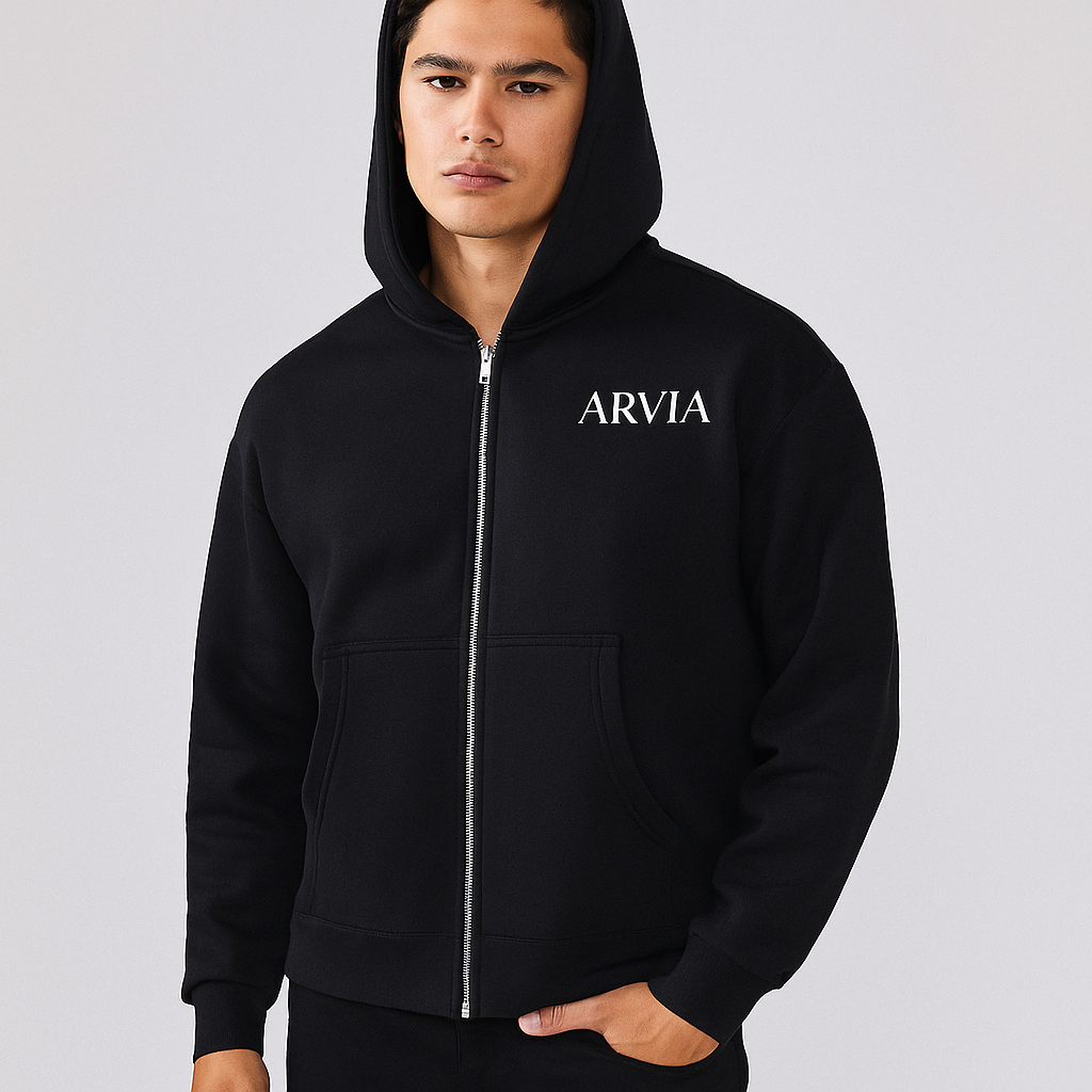 ARVIA Fleeced Full-Zip Boxy Hoodie