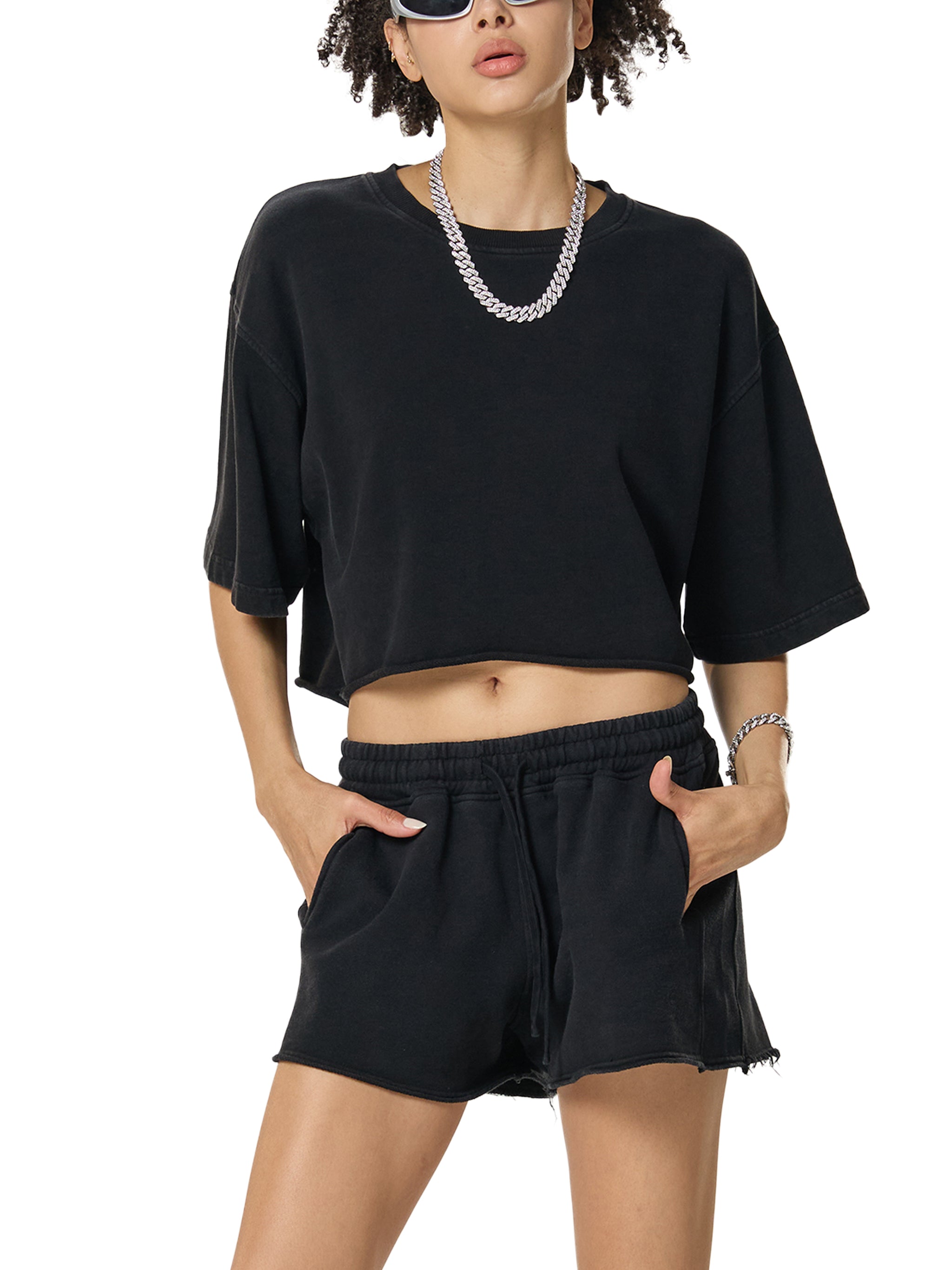 ARVIA Snow Washed Raw Edge Crop Top