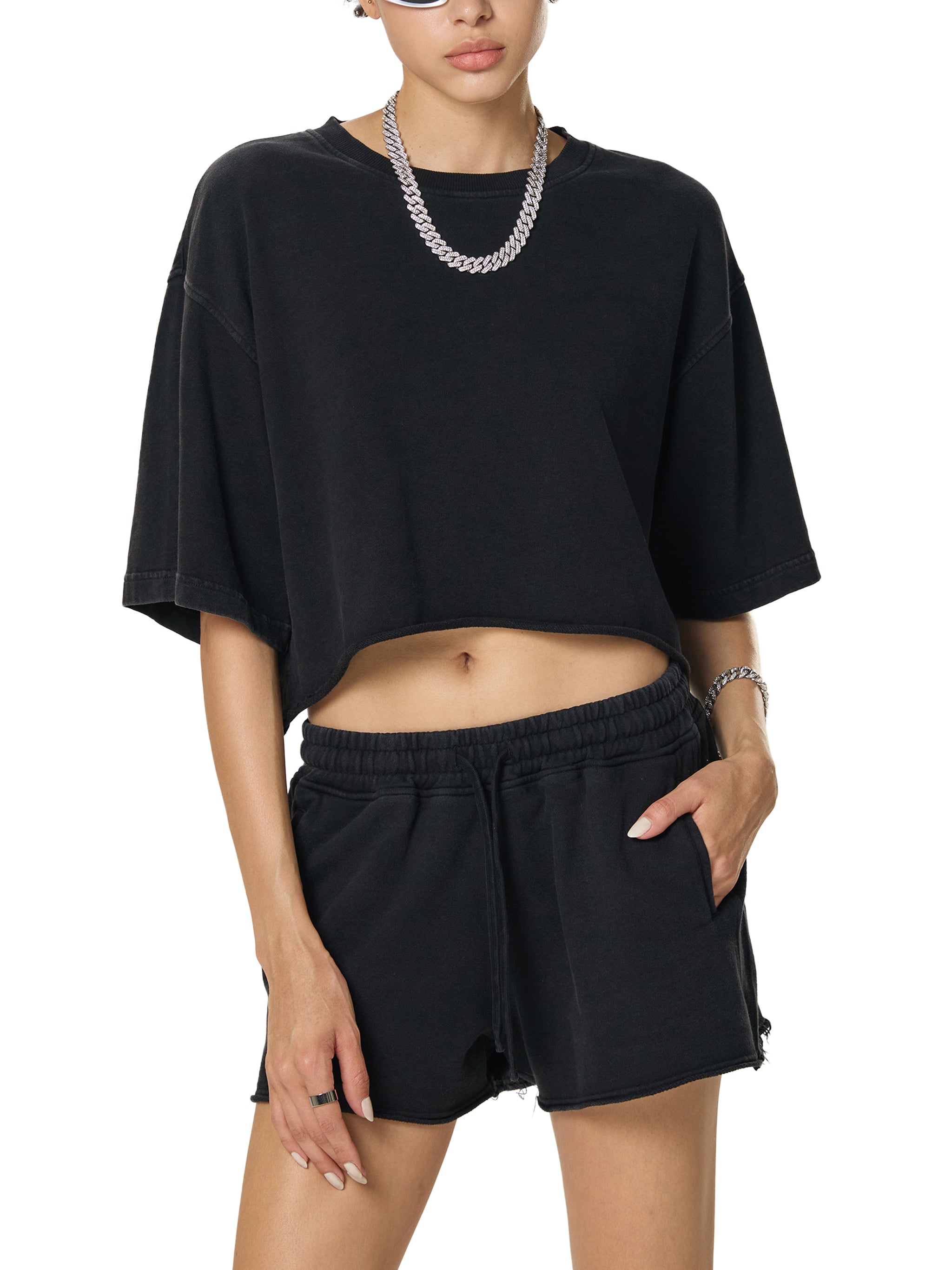 ARVIA Snow Washed Raw Edge Crop Top