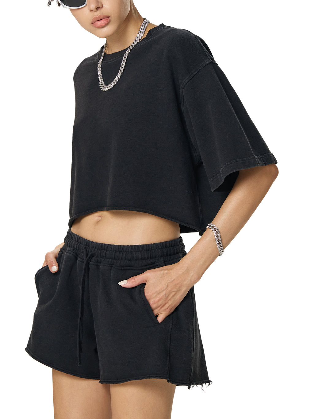 ARVIA Snow Washed Raw Edge Crop Top