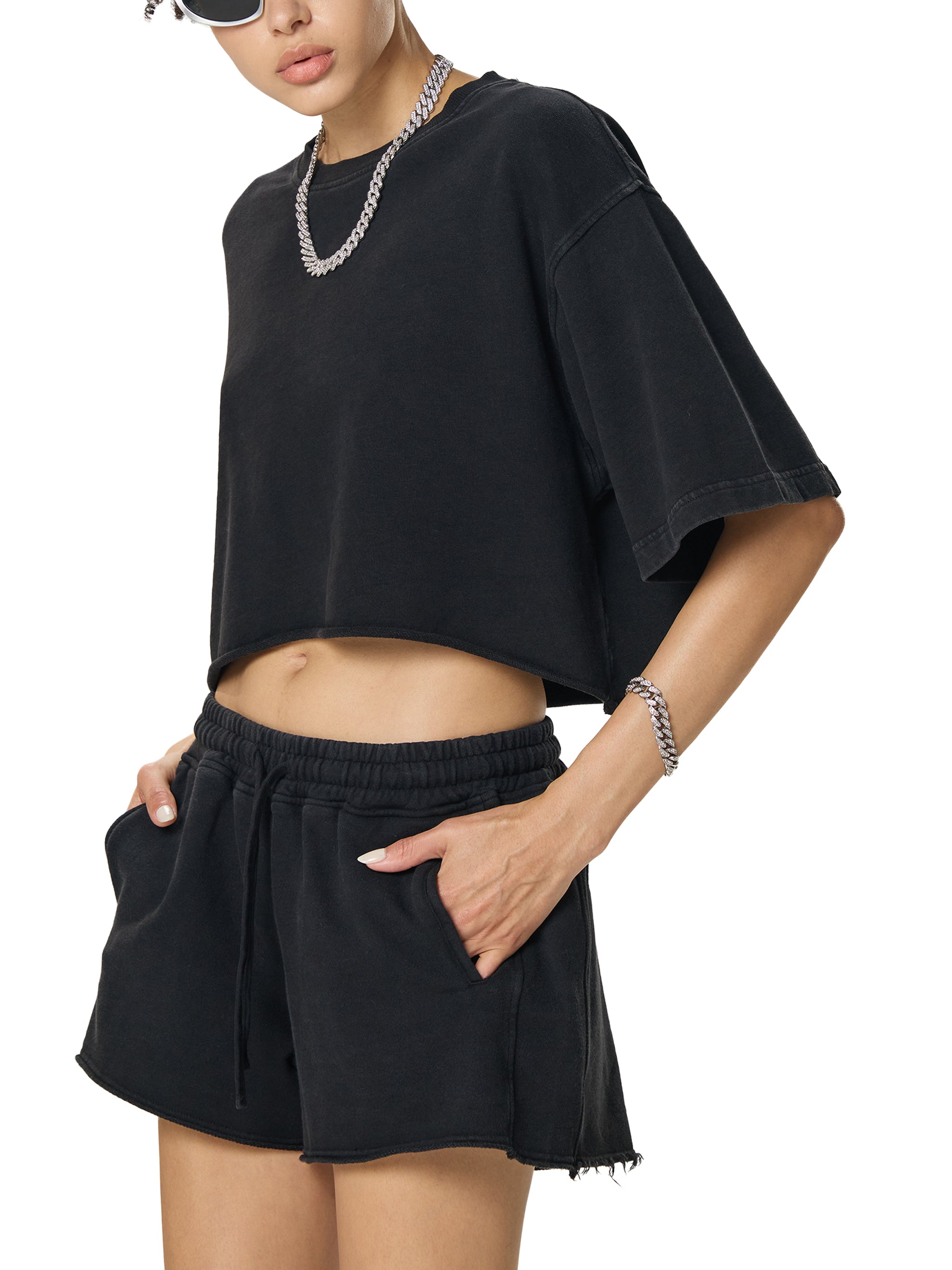 ARVIA Snow Washed Raw Edge Crop Top