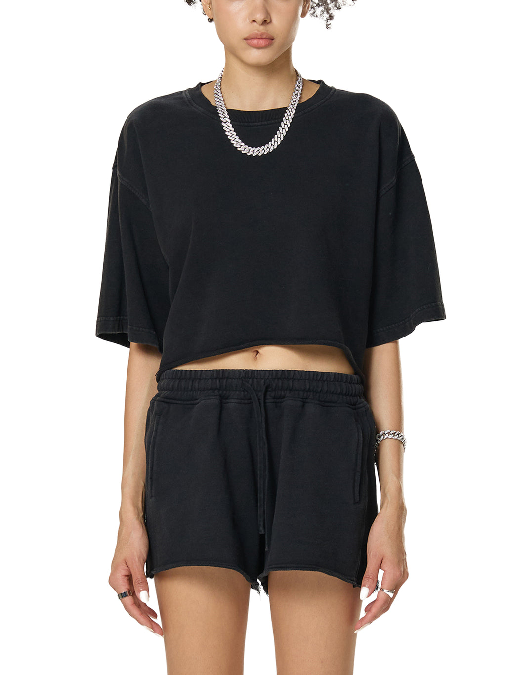 ARVIA Snow Washed Raw Edge Crop Top
