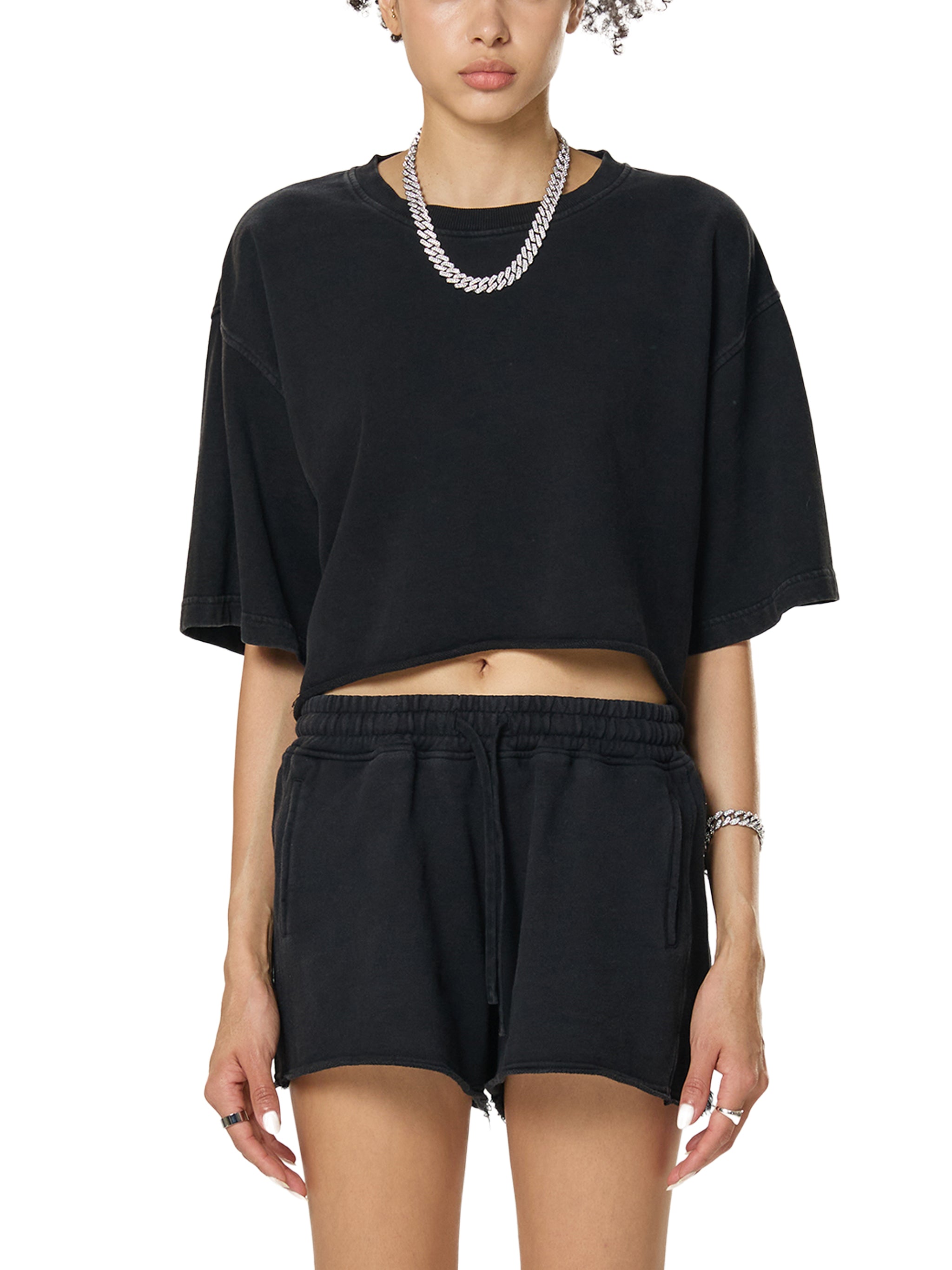 ARVIA Snow Washed Raw Edge Crop Top