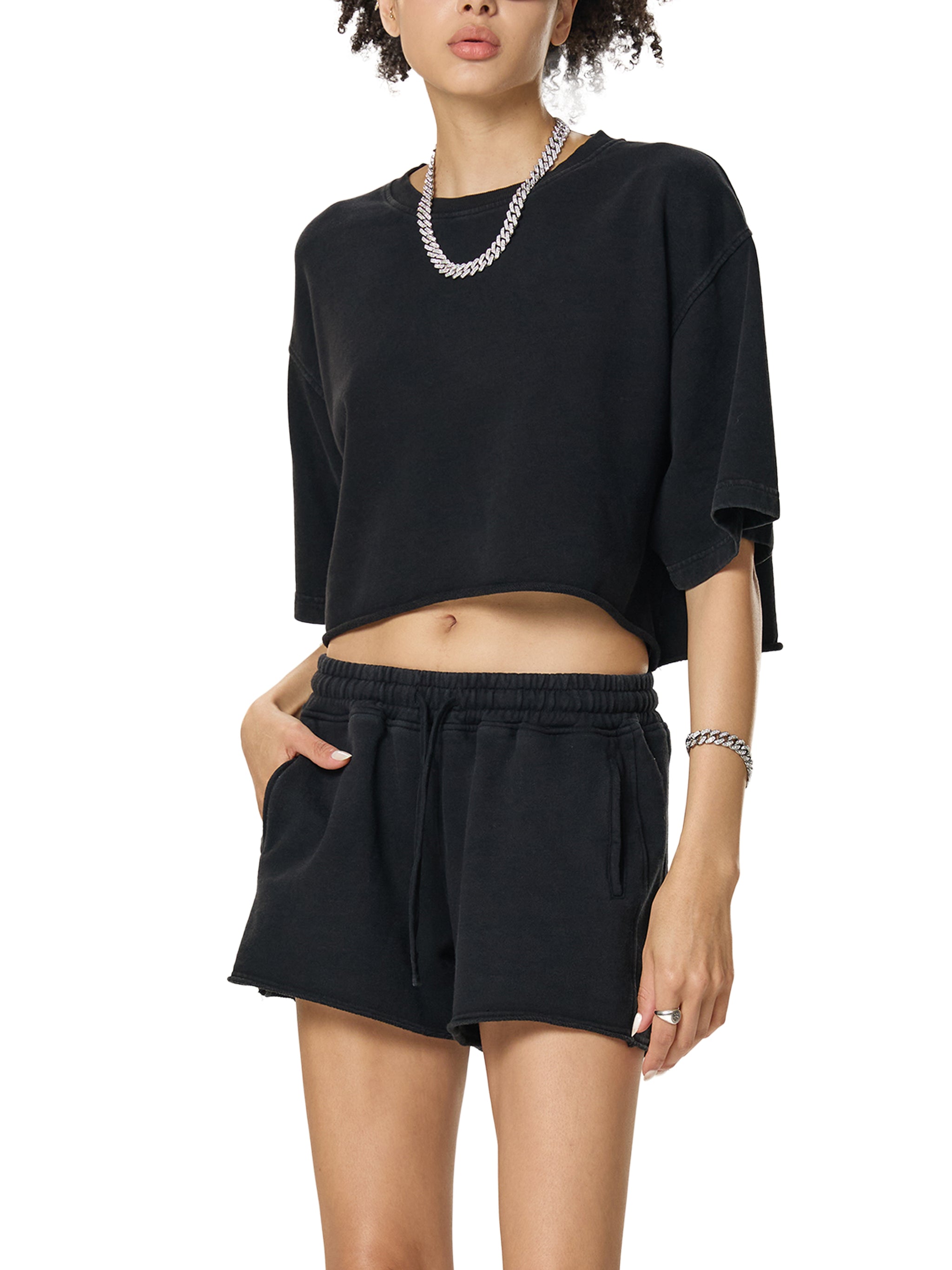 ARVIA Snow Washed Raw Edge Crop Top