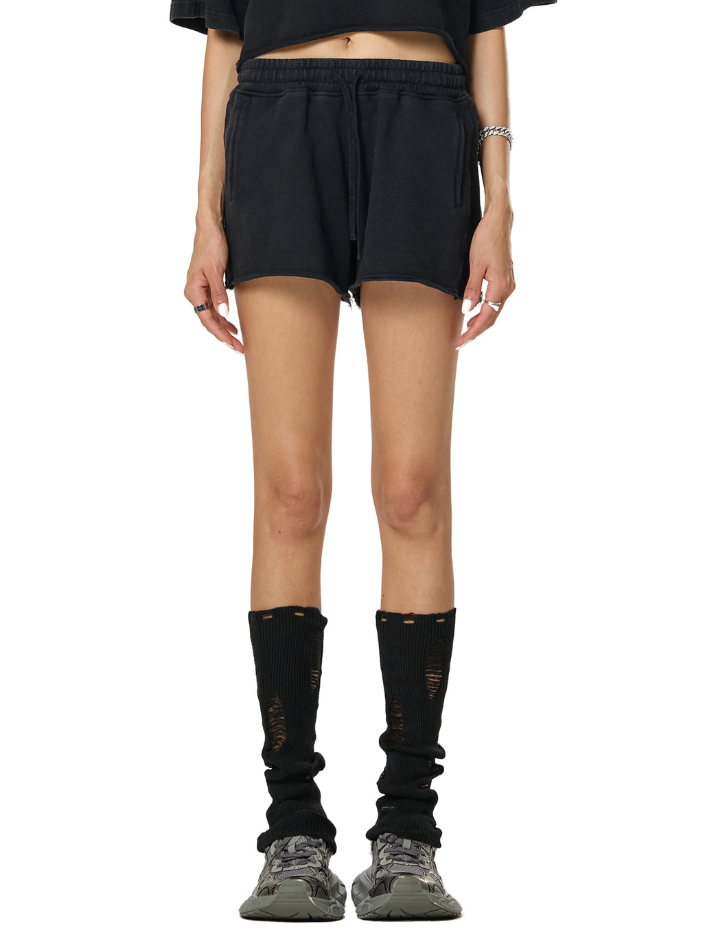 ARVIA Snow Washed Raw Edge Drawstring Shorts