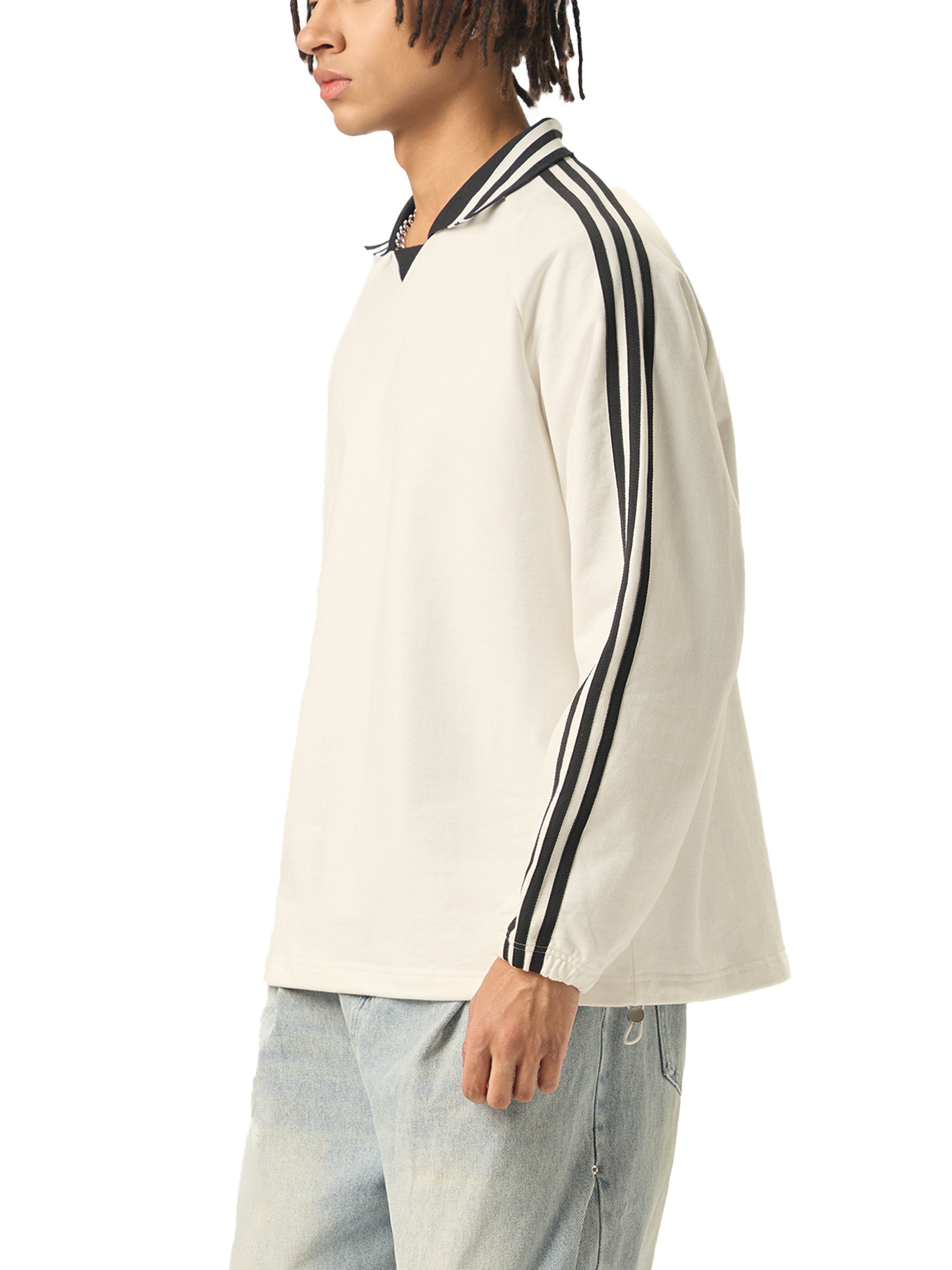 ARVIA Contrast Striped Lapel Collar Sweatshirt