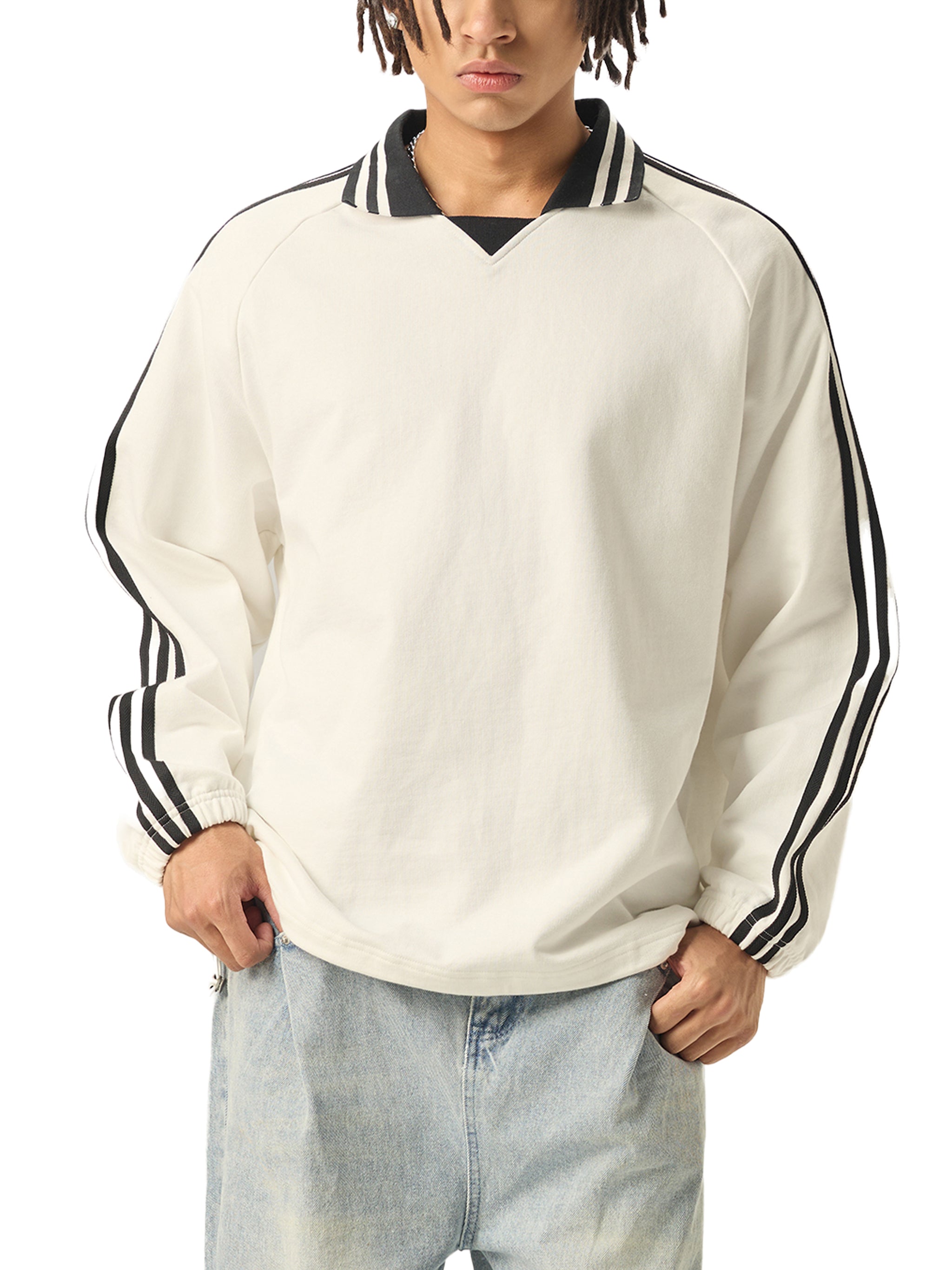ARVIA Contrast Striped Lapel Collar Sweatshirt