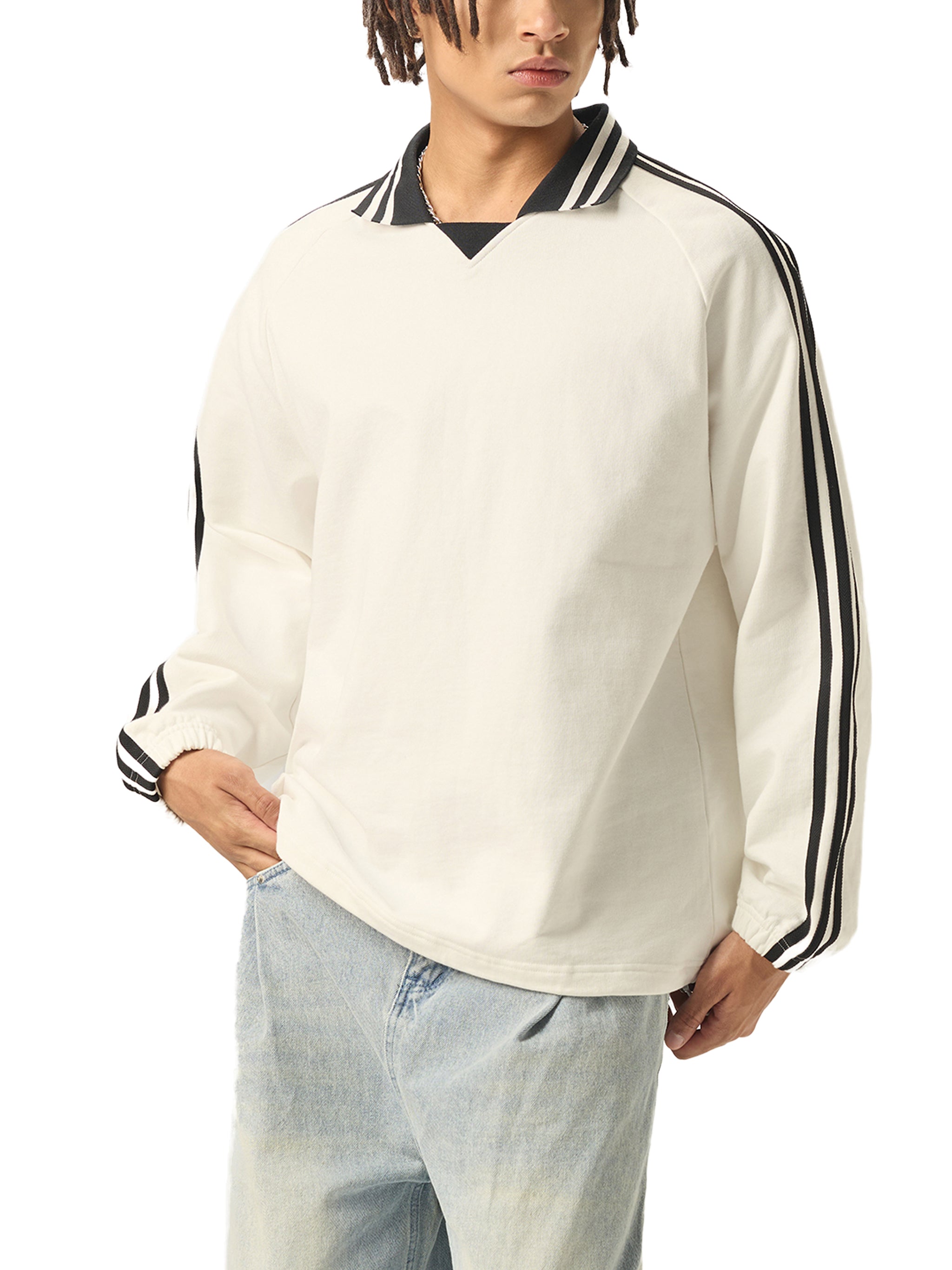 ARVIA Contrast Striped Lapel Collar Sweatshirt