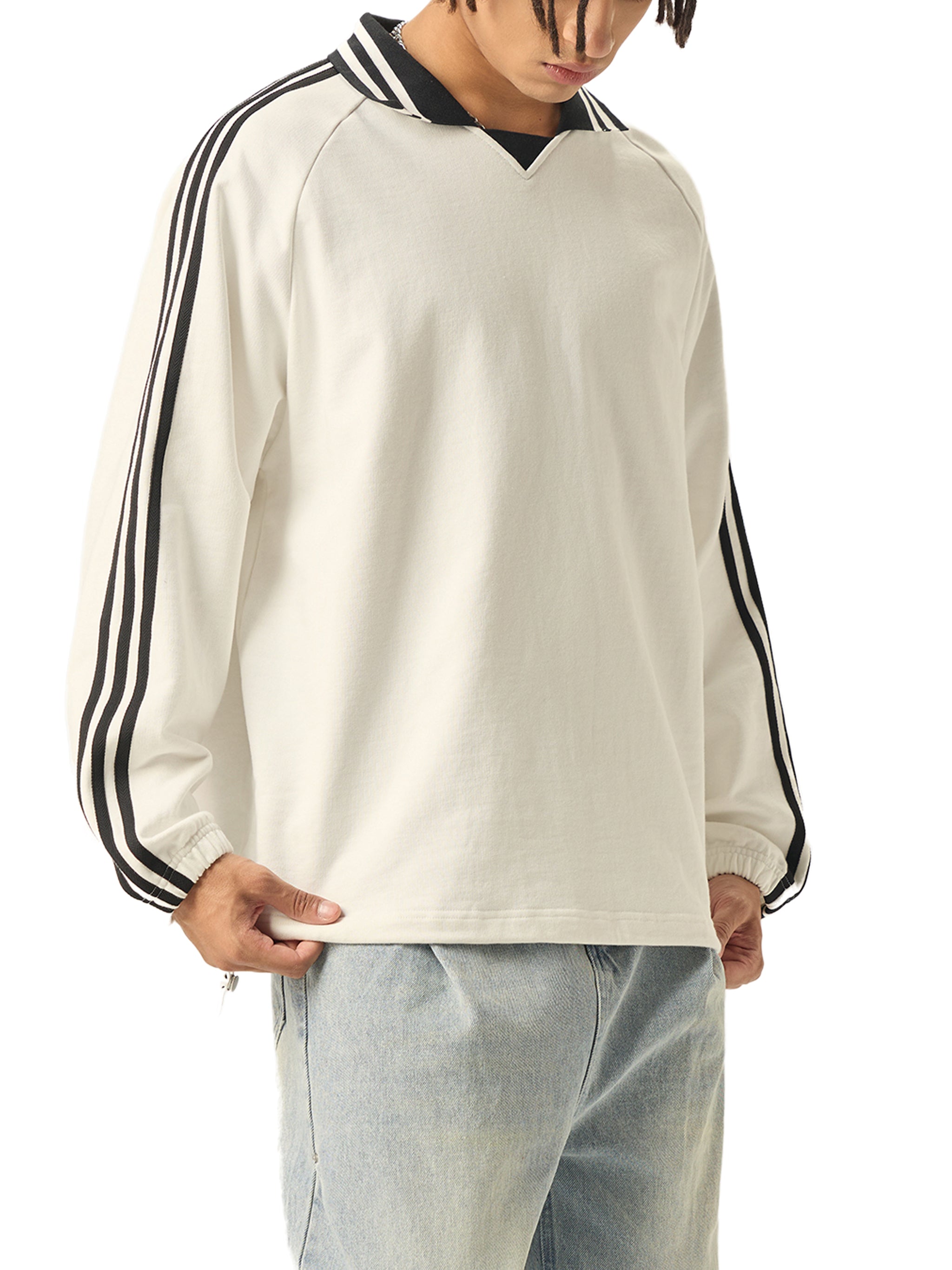 ARVIA Contrast Striped Lapel Collar Sweatshirt