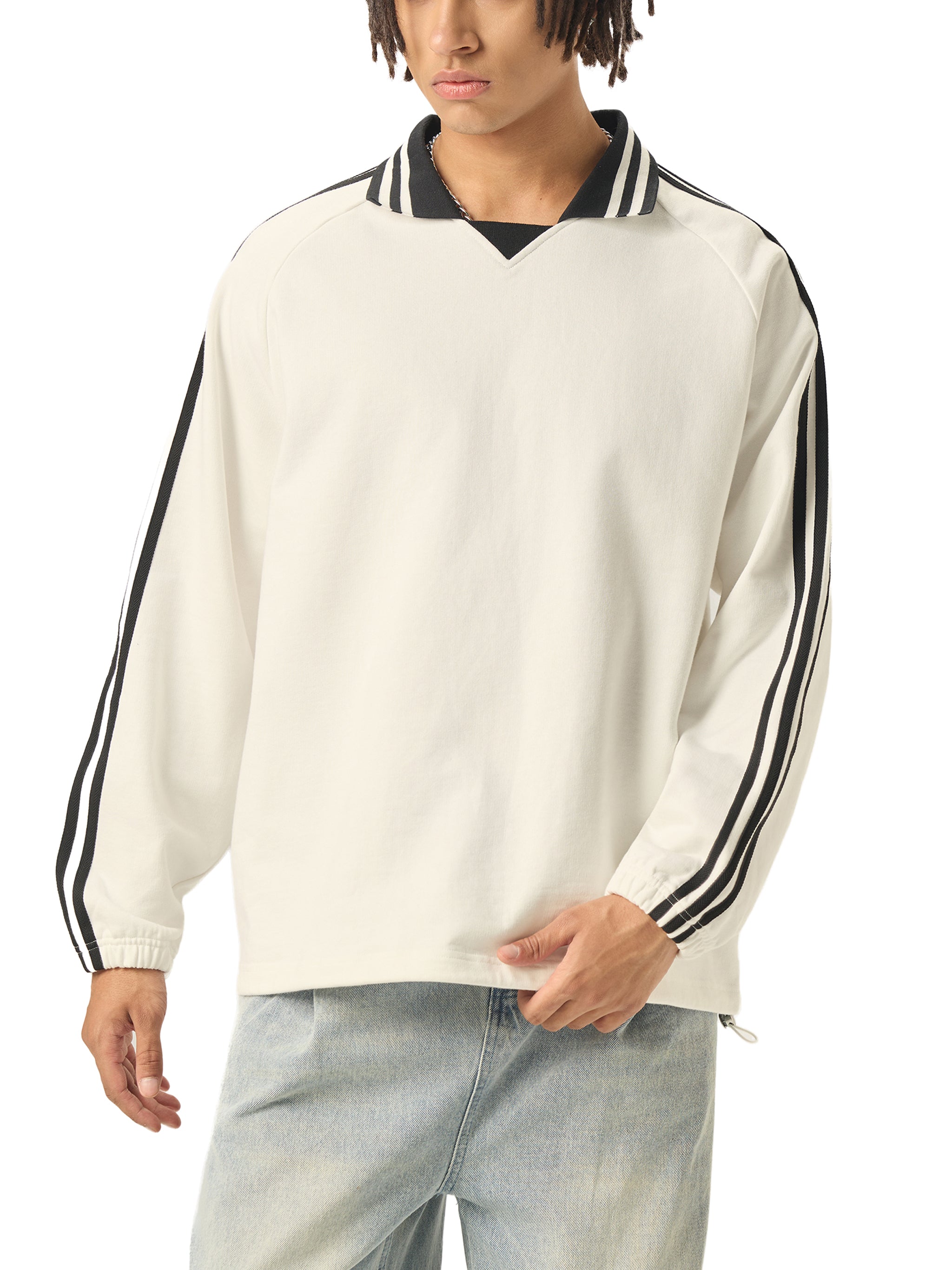 ARVIA Contrast Striped Lapel Collar Sweatshirt