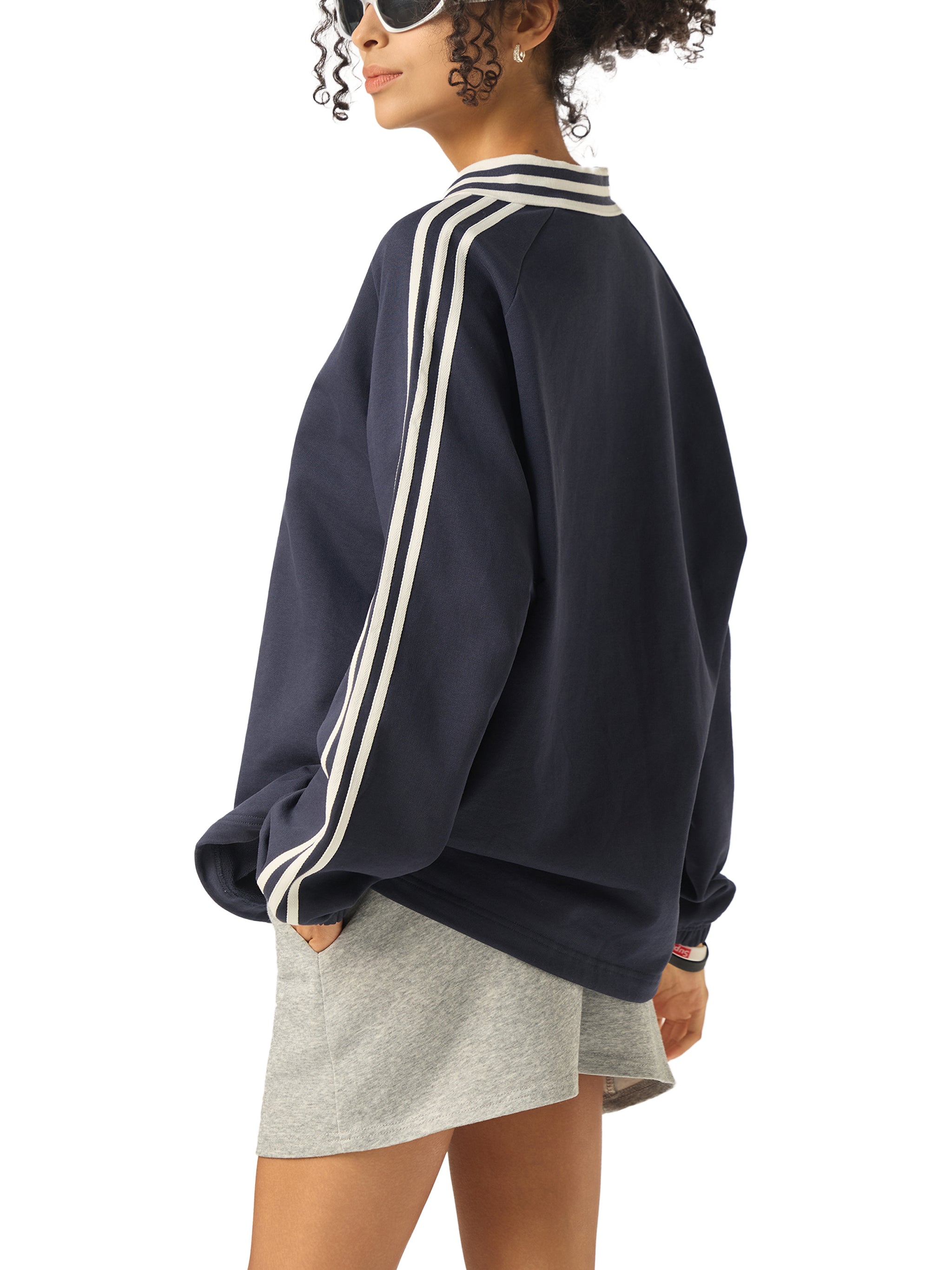 ARVIA Contrast Striped Lapel Collar Sweatshirt