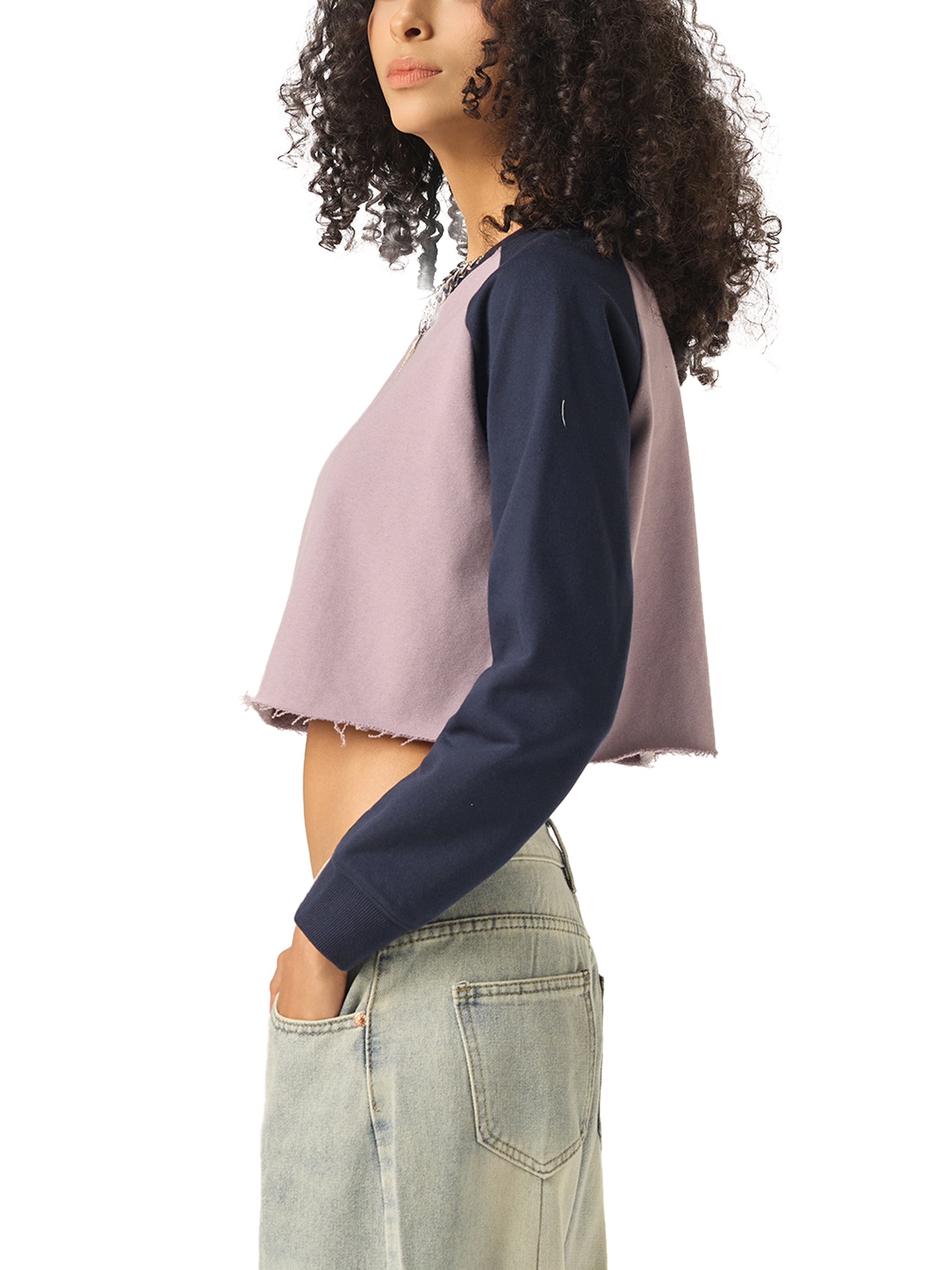 ARVIA Raw-Hem Color-Block Raglan Crop Sweatshirt