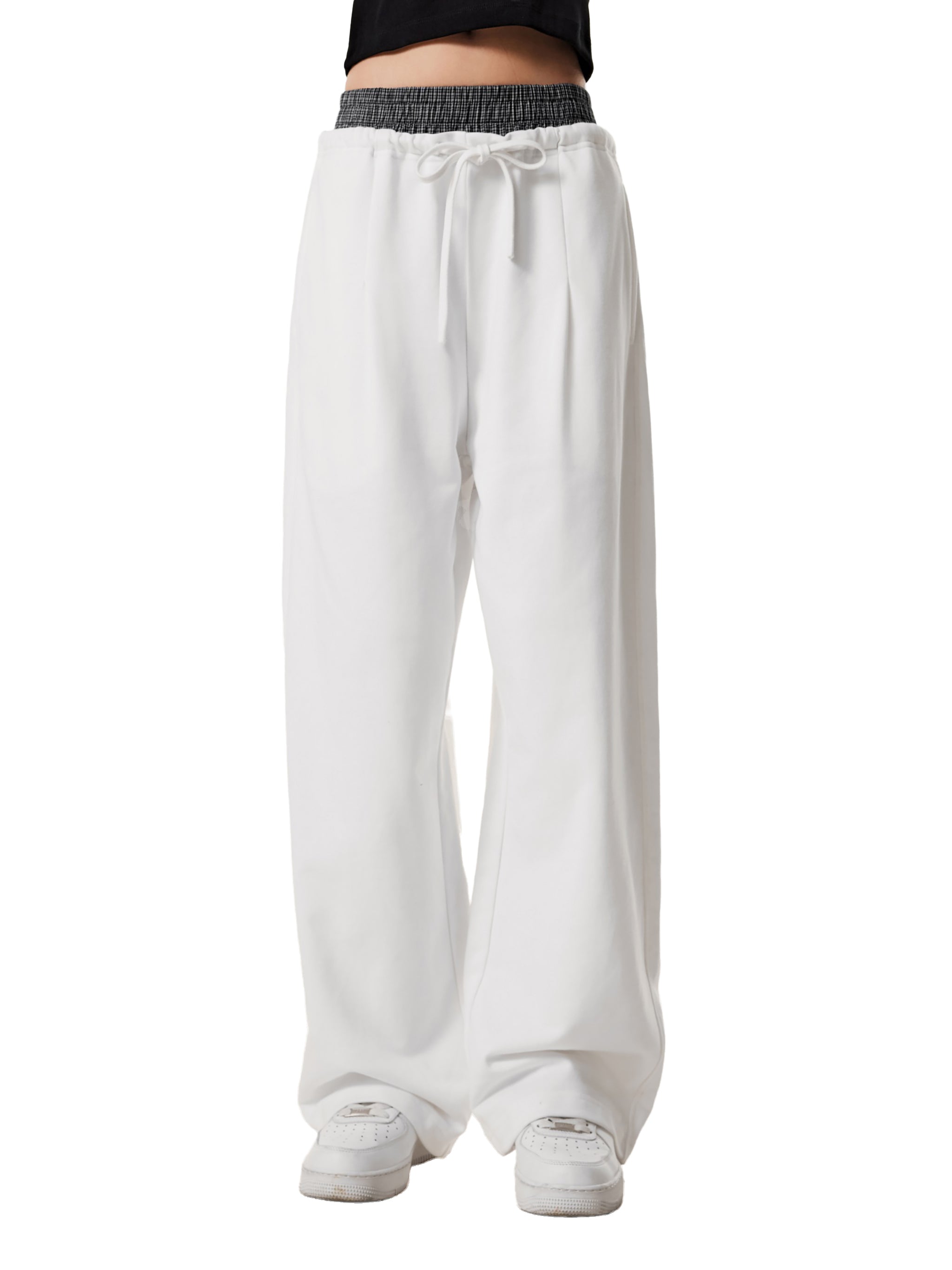 ARVIA Contrast Plaid-Waist Wide-Leg Pants