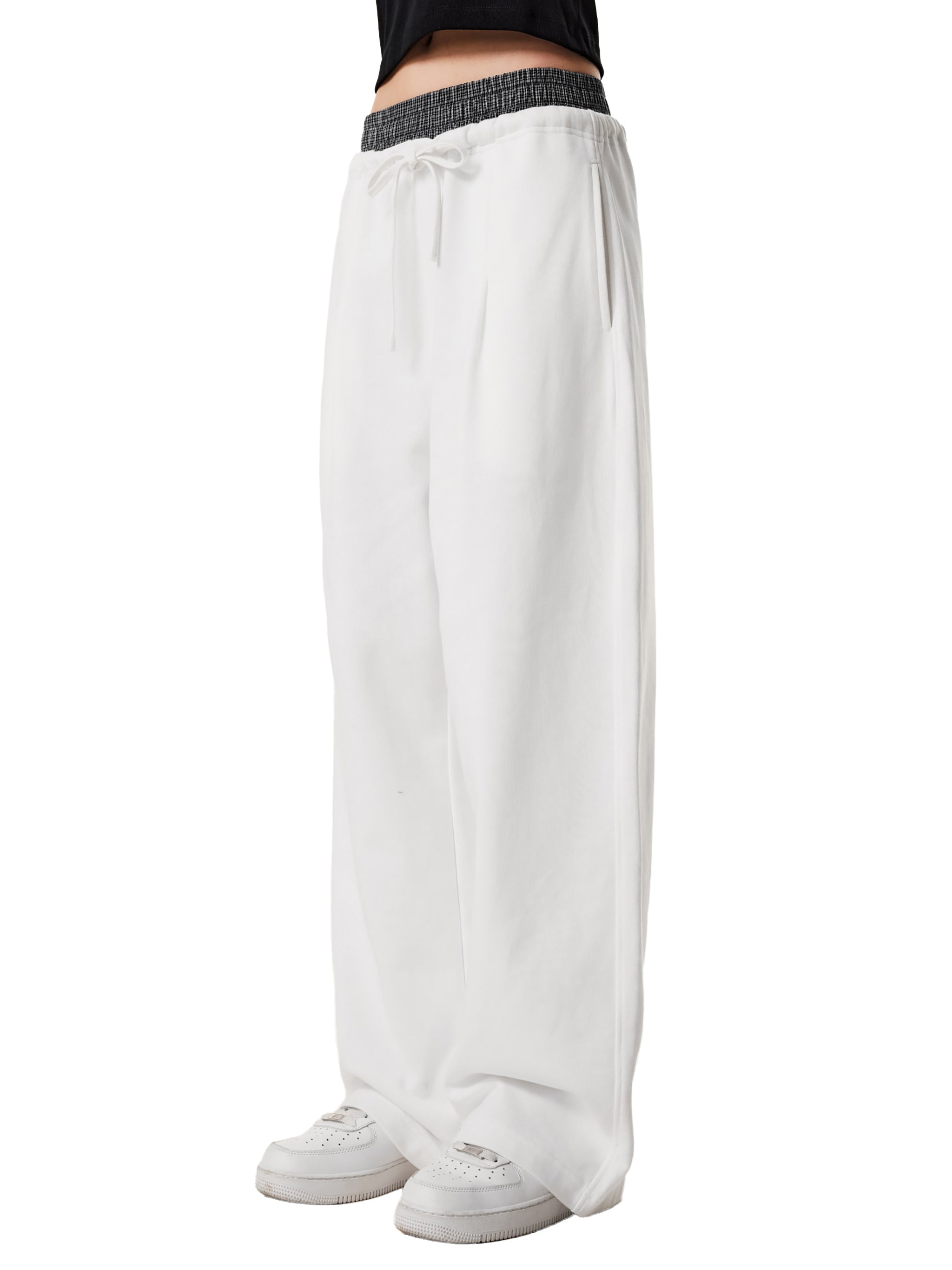 ARVIA Contrast Plaid-Waist Wide-Leg Pants