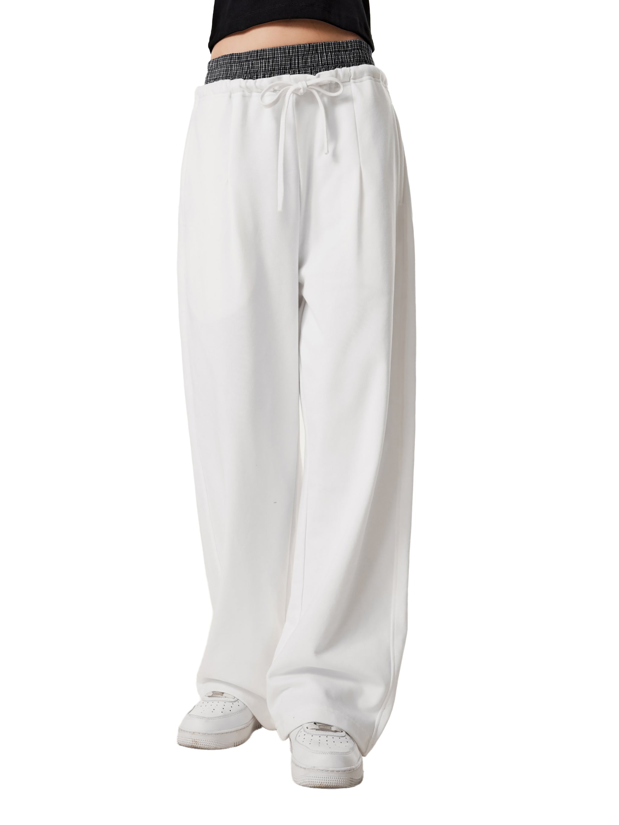 ARVIA Contrast Plaid-Waist Wide-Leg Pants