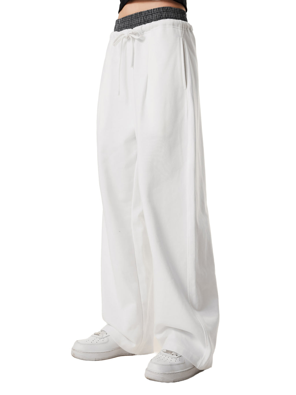 ARVIA Contrast Plaid-Waist Wide-Leg Pants