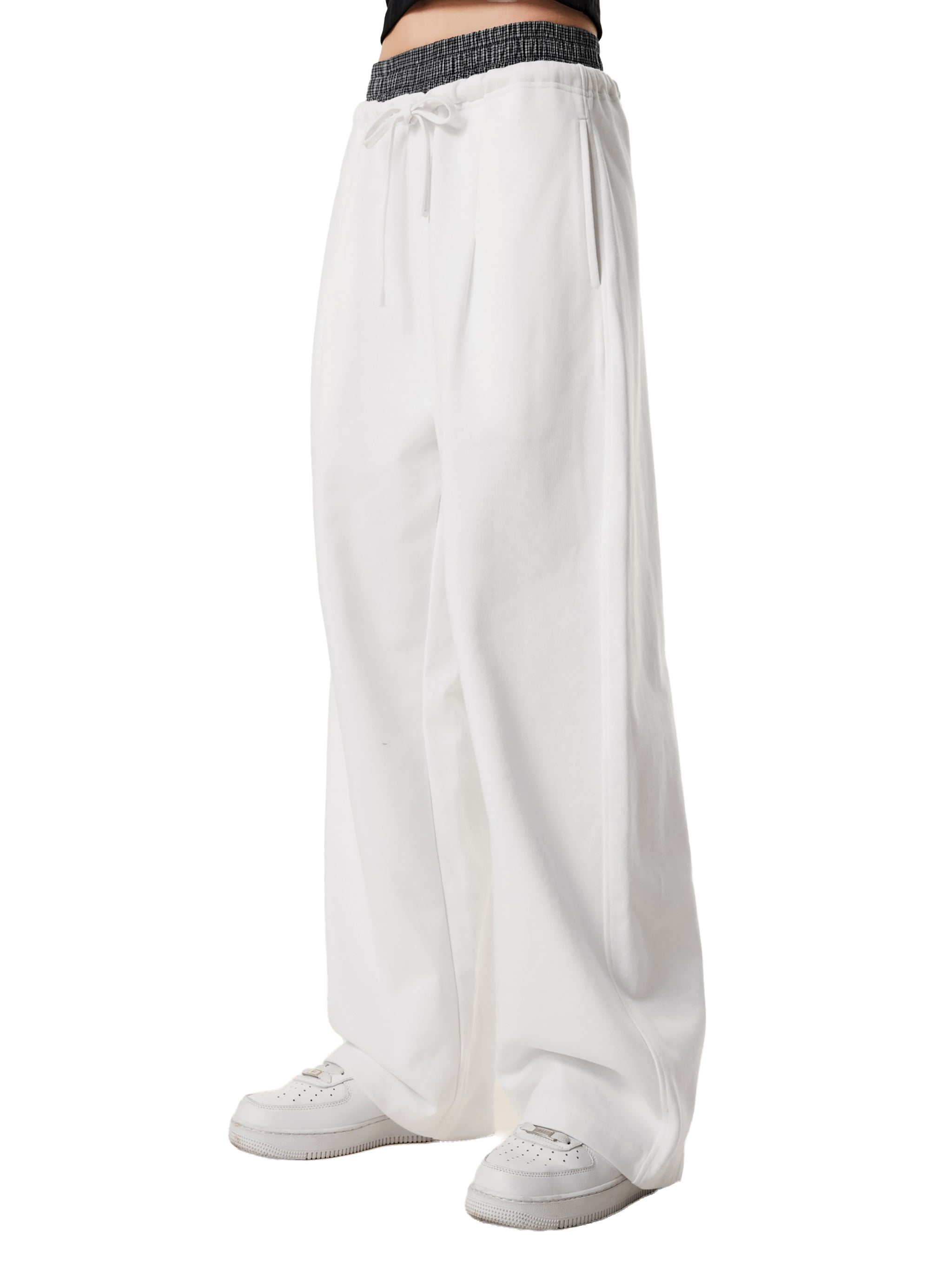 ARVIA Contrast Plaid-Waist Wide-Leg Pants